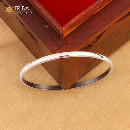 925 Sterling silver customized plain d shape bangle kada tribal jewelry nsk930-2 - 4 or 2.25 inches