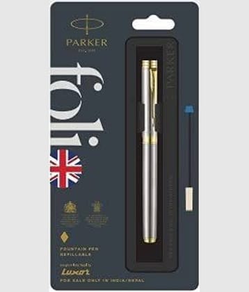 Parker Folio Stainless Steel with Gold Trim Fountain Pen