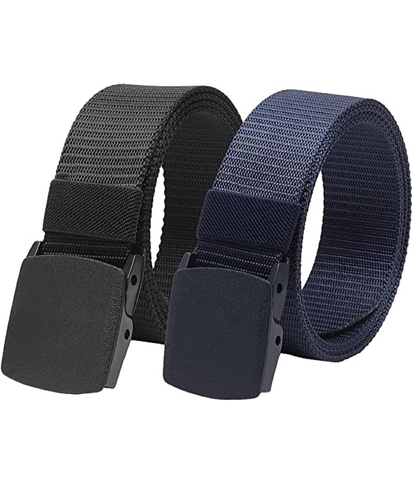 Clock21 - Black Canvas Men's Casual Belt ( Pack of 2 )