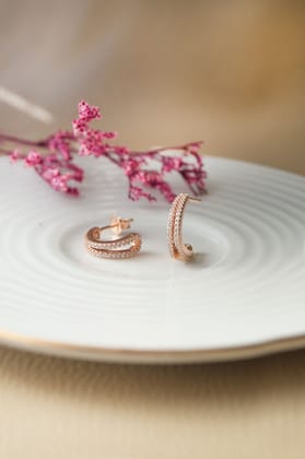 Shining Dual Glam Rose Gold Plated Sterling Silver French Hoop Earrings-Rose