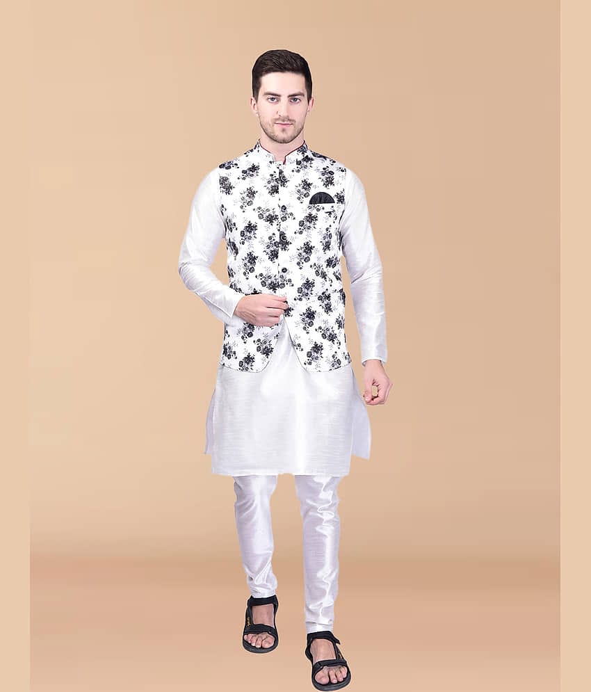 PRINTCULTR Silver Silk Regular Fit Men's Kurta Pyjama Set ( Pack of 1 )