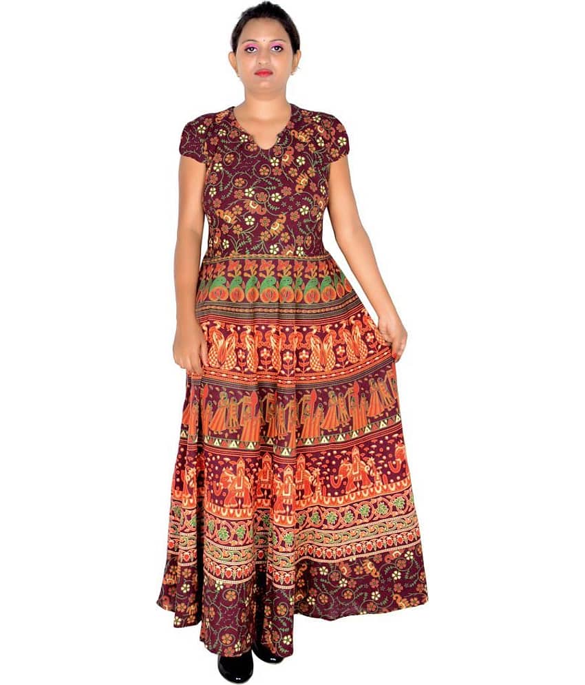 Sttoffa Women Cotton Ethnic Dress ( Brown )