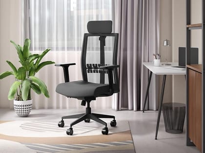 Aero High Back Knitted Fabric Ergonomic Office Chair (Black Ink) (1 Year Warranty, Adjustable Armrest)