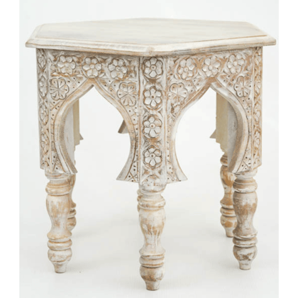 Wooden Side Carved Coffee Table-Central Table, Wooden Star Hexagon Shape Home Decor Table