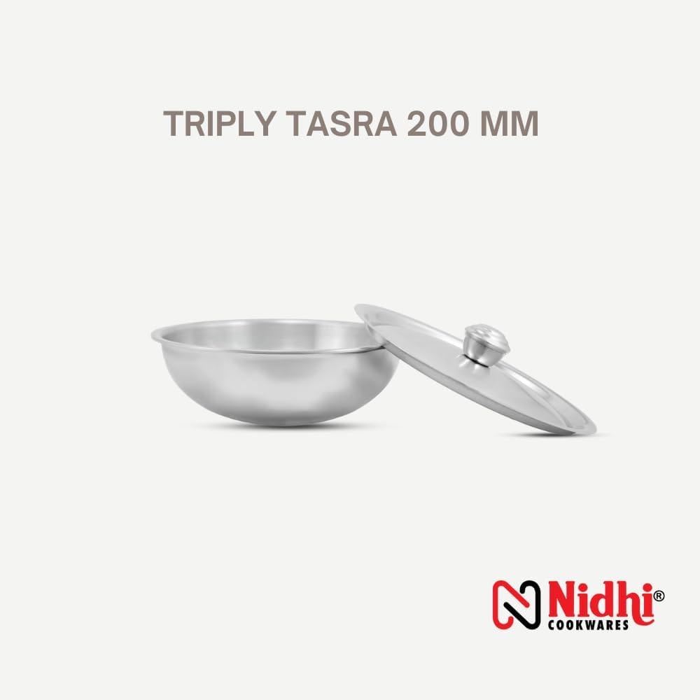 Nidhi Triply Tasra 200 Mm | 1.7 LTR Volume | 2.5 Mm Thickness | Ss Lid (Triply Tasra 200 Mm)
