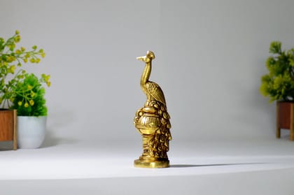 Brass Deco+A2:AV4rative Peacock Showpiece (Color - Golden, Size - 7H * 2.5 L *2.5B) by Snova Enterprises