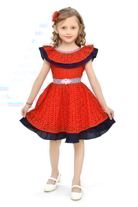 Be:Kids Enchanted Evening Red Polka-Dot Dress with Navy Accents and Rhinestone Belt