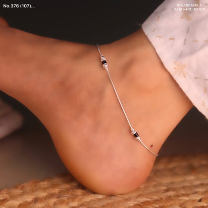 Vanya Black Beads Silver Payal for Women