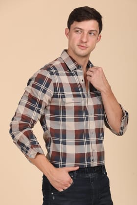 Gaze - Overdyed Check Shirt - Beige-S-38 / BEIGE