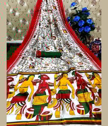 Kanooda Prints Art Silk Printed Saree With Unstitched Blouse Piece ( Teal )