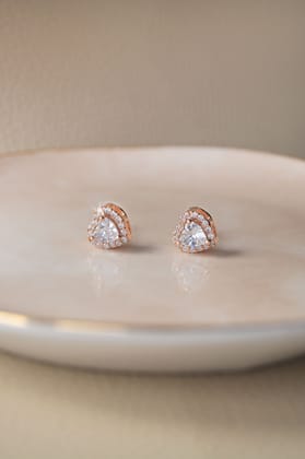 Heart Solitaire Rose Gold Plated Sterling Silver Stud Earrings-Rose