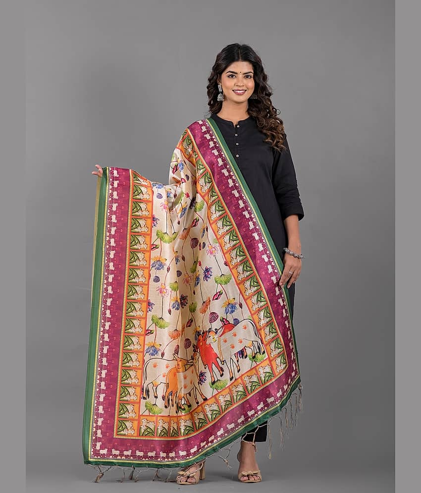 Apratim Beige Silk Women's Dupatta - ( Pack of 1 )