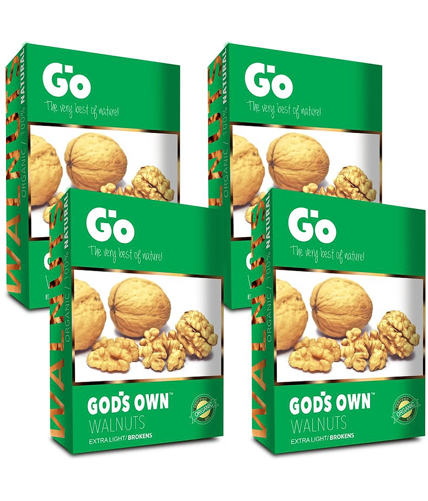 GO Organic Extra Light Broken Regular Walnuts (Akhrot) 1Kg (250gm x 4) - Without Shell