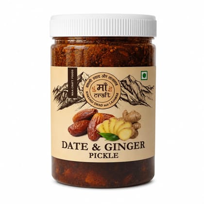 Maa Craft Date & Ginger Pickle | Khajoor Adrak Achaar | Sweet & Spicy Indian Pickle | Himalayan Crafted | No Preservatives | Traditional Homemade | 500g