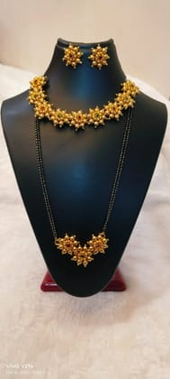 Golden flower necklace with Earrings and 30" mangalsutra