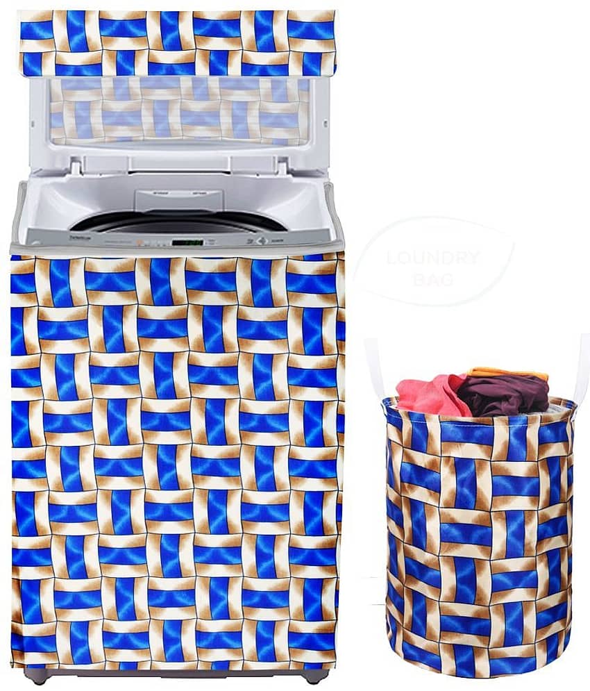 E-Retailer Set of 2 Polyester Blue Washing Machine Cover for Universal 8 kg Top Load