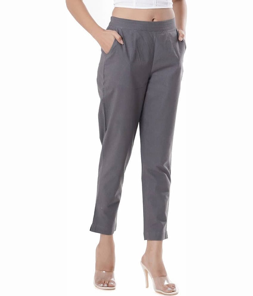 OuterWear Pack of 1 Cotton Regular Women's Casual Pants ( Grey )
