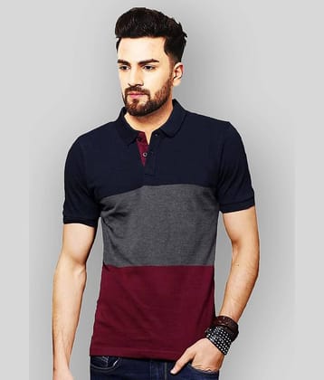 Leotude Pack of 1 Cotton Blend Regular Fit Colorblock Half Sleeves Men's Polo T Shirt ( Purple )