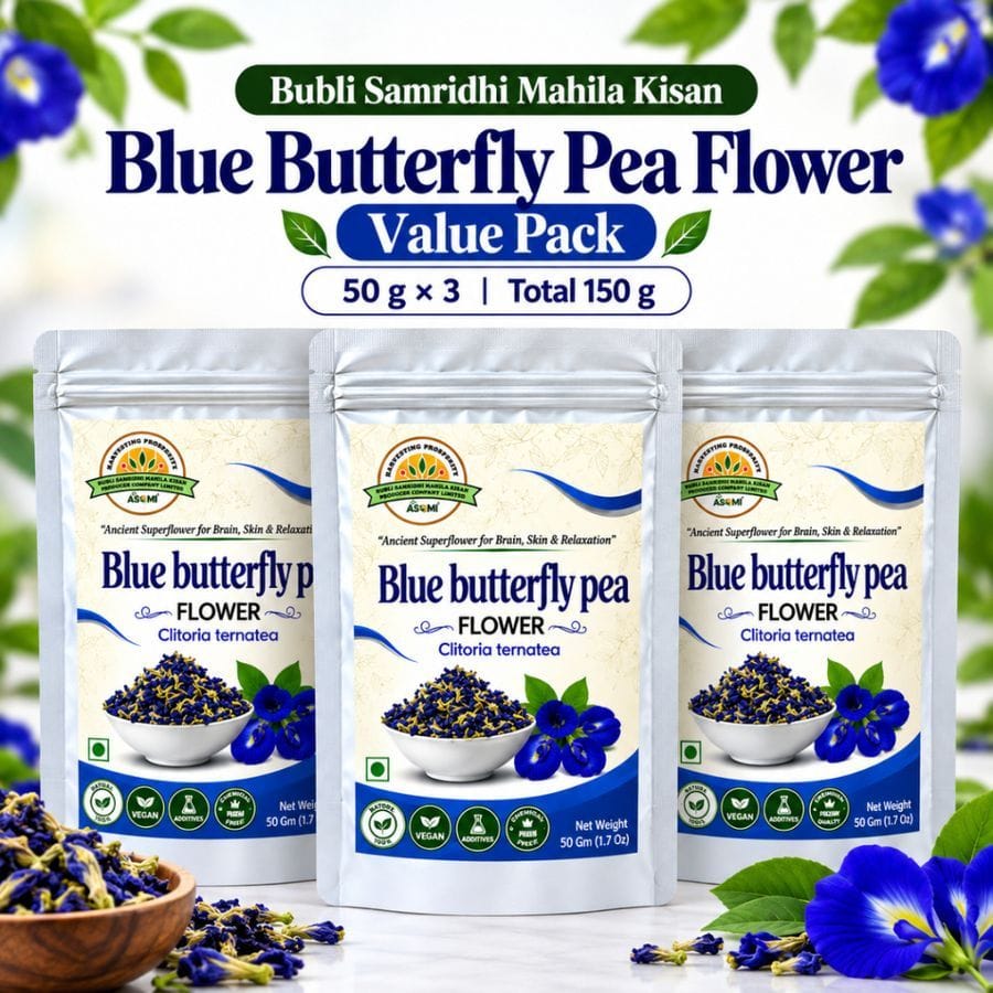 Blue Butterfly Pea Flower (Value Pack 50g x 3) | Blue Tea - 150 gm - Three 50g pouches