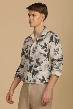 Roy - Cotton Linen Printed Shirt - Dk Grey-S-38 / DK GREY
