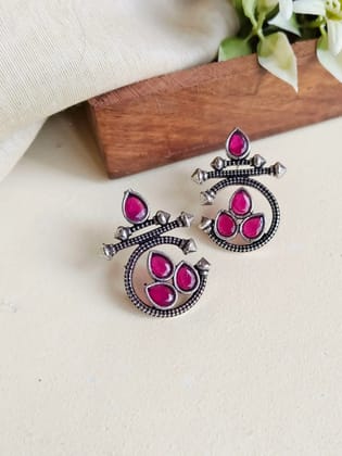 Premium Oxidised Earrings with Intricate Design & Timeless Finish | Sarichka-Red