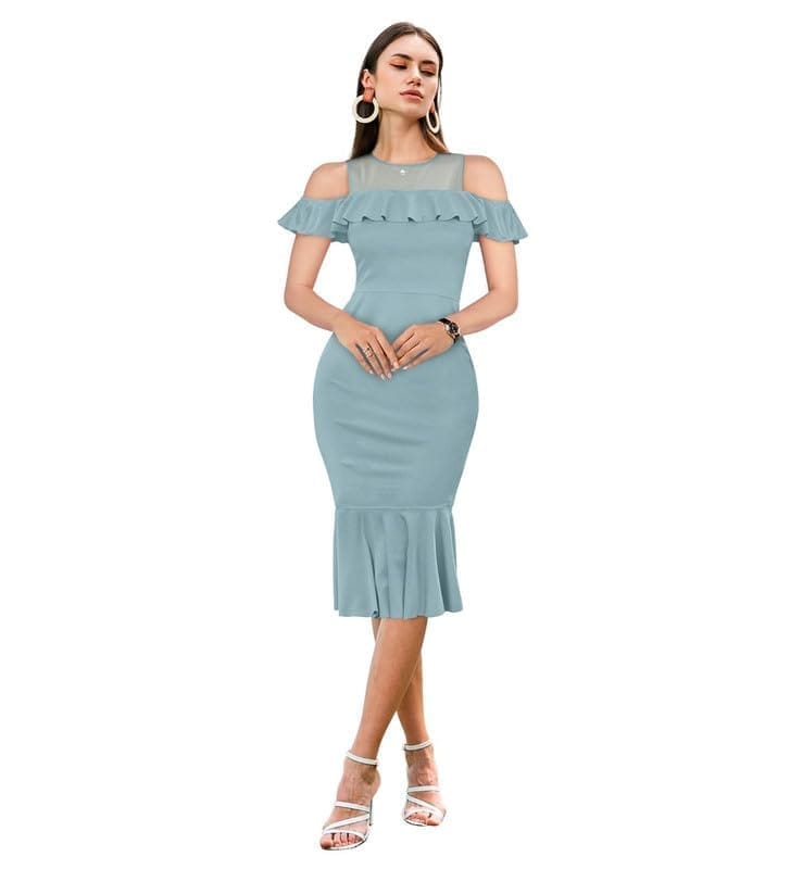 Women's Knitting Stretchable Solid Round Neck Sleeveless Dresses (Pista, XL)-PID56814