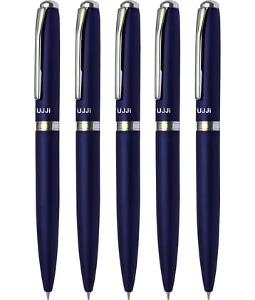 UJJi Blue Color Matte Finish Body Pack of 5 Twist Mechanism (Blue Ink) Metal Ball Pen