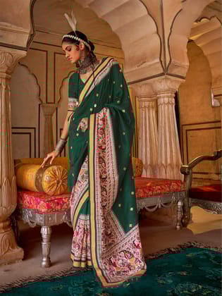 Dark Green Soft Silk Baluchari Printed Saree