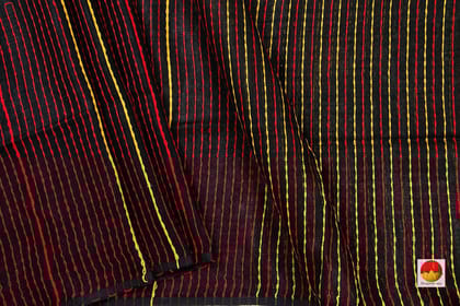 Black And Magenta Pure Linen Saree With Embroidery PL 1071