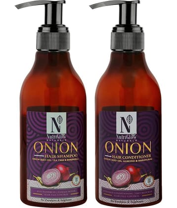 NutriGlow Natural's Combo Pack of 2 Onion Hair Shampoo (300ml) & Onion Hair Conditioner (300ml) For Anti Hair Fall & Deep Nourishment