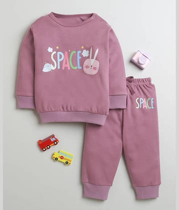 BUMZEE Pack of 1 Baby Girls Cotton Sweatshirt & Jogger Set ( Maroon )