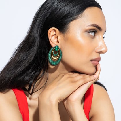 Hooria - Green Stone Earrings-Green