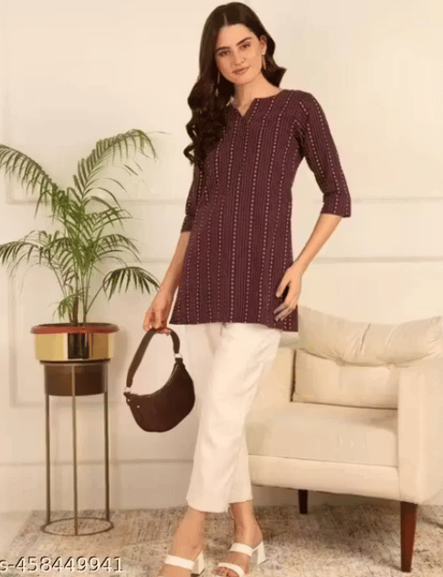 Elegant Short Kurta for Girls and Women(Maroon)