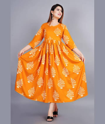 NUPITAL Rayon Printed Anarkali Women's Kurti - Mustard ( Pack of 1 )