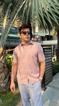 Peach Self Design Embossed Shirt - L