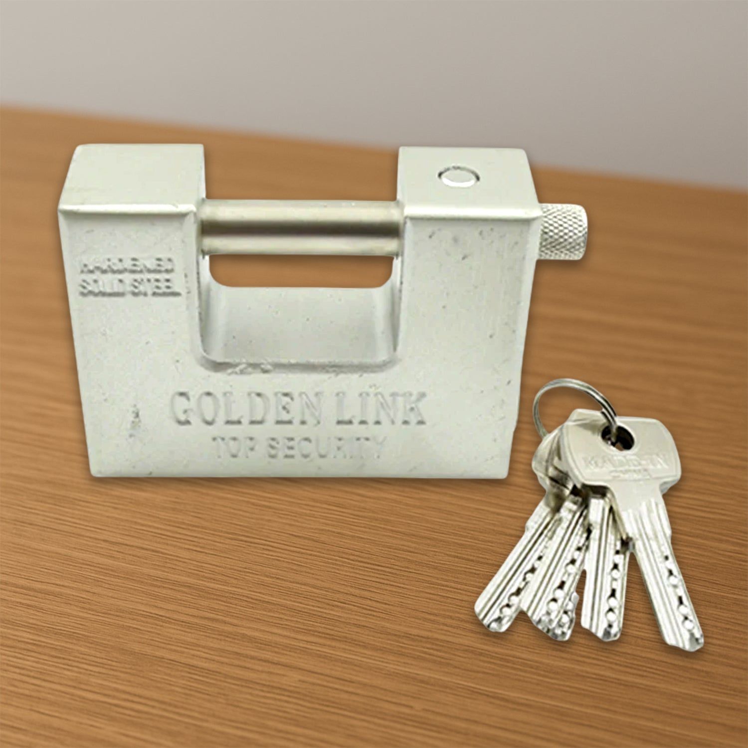 94mm Stainless Steel Padlock: Rectangular, Hardened Steel, 5 Keys