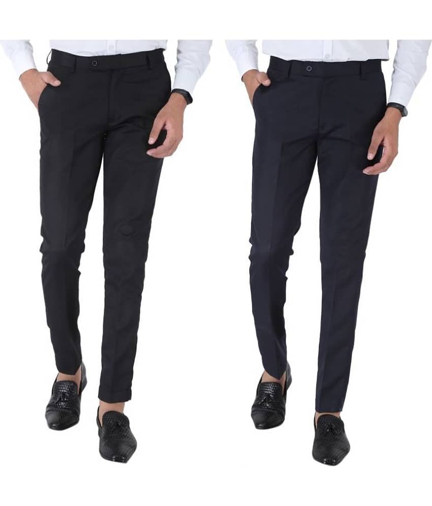 SREY - Black Polycotton Slim - Fit Men's Chinos ( Pack of 2 )