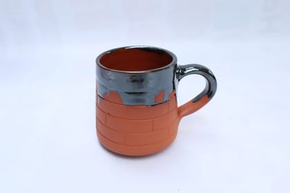 Nature Touch Terracotta Black Bricks Tea Cup Set of 6  Handmade Clay Cups for Tea & Coffee