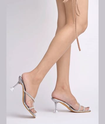 Shoetopia Silver Women's Slip On Heels