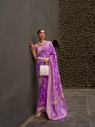 Lavender Nylon chiffon Saree With Zari Weaving Saree