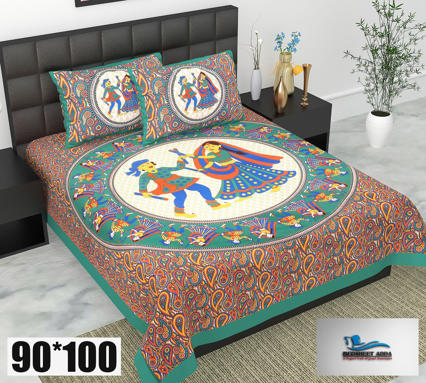 2001-Bedsheet Adda-Pure Cotton Jaipuri Printed Double Bedsheet With 2 Pillow Covers-DADIYA