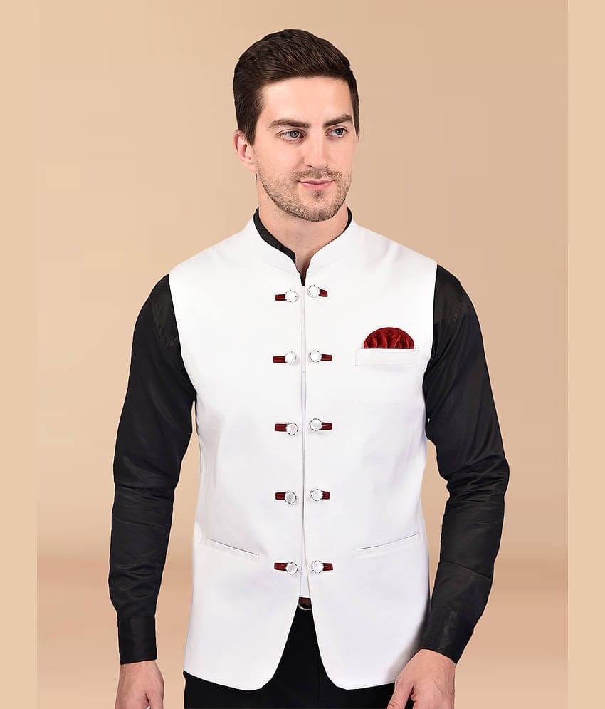 PRINTCULTR White Cotton Blend Men's Nehru Jacket ( Pack of 1 )