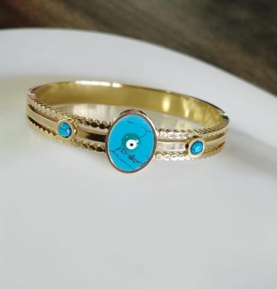 Stainless Steel Gold Plated Turquoise Evil Eye Kada- STKD 48