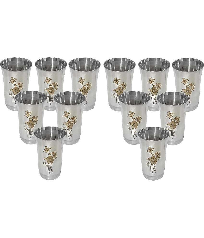 A & H ENTERPRISES - Daily Use Water Steel Glasses Set 300 ml ( Pack of 12 )