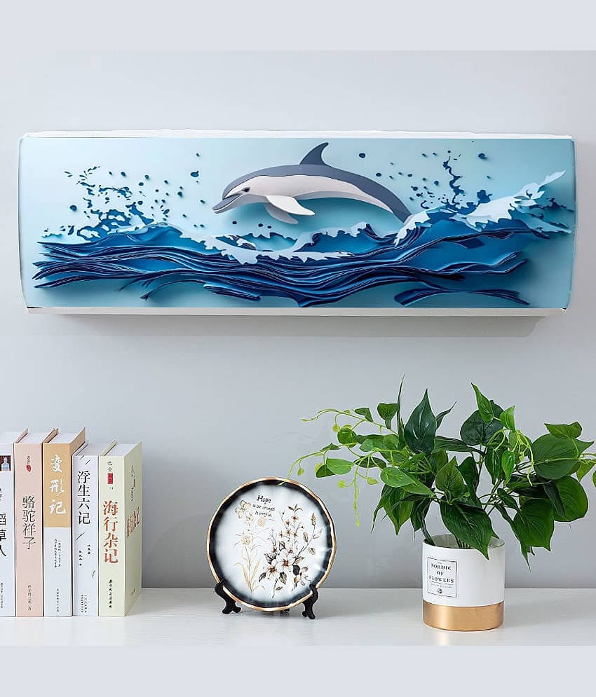 Sahaj Creation Single Poly-Cotton Blue AC Cover for 1.5 Ton Split AC