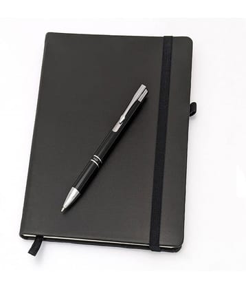UJJi Metal Pen with Notebook Set in PU Leather with Elastic Closure and Pen Loop
