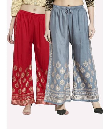 OMAYA - Yellow Rayon Flared Women's Palazzos ( Pack of 2 )