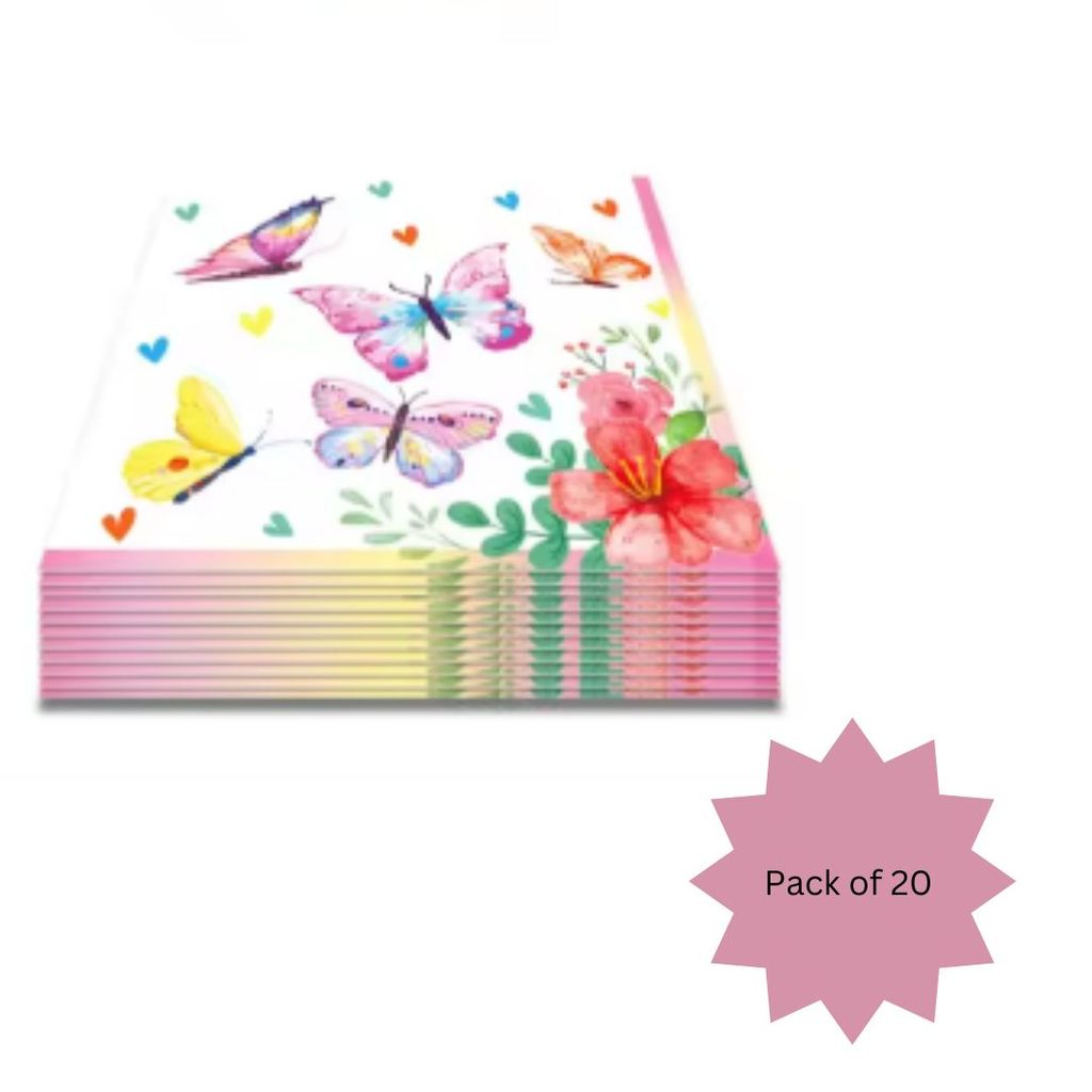 Butterfly Theme Paper Napkins -Pack of 20 - Party and Festive Needs | Buy online on ZillyBuy
