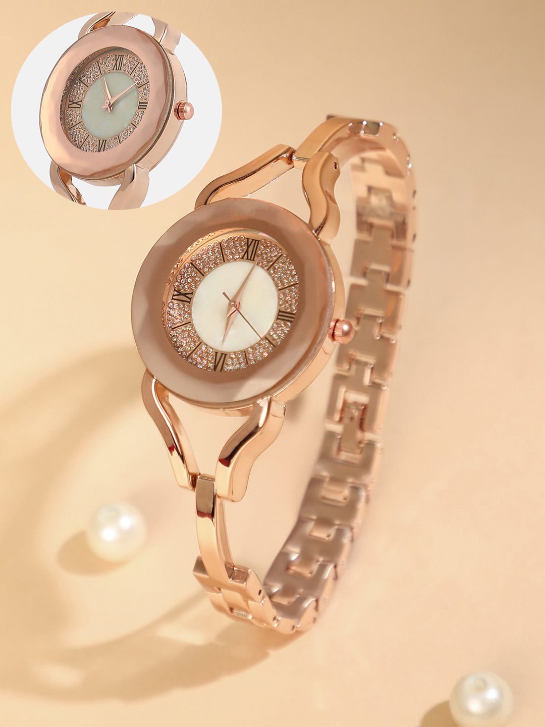 The Celeste Roman Round Watch - Rose Gold-Watches