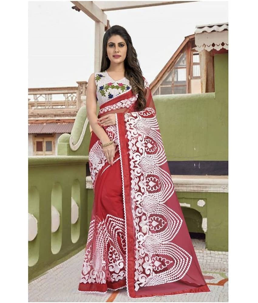 Gazal Fashions Silk Blend Embroidered Saree With Unstitched Blouse Piece ( Multicolor )